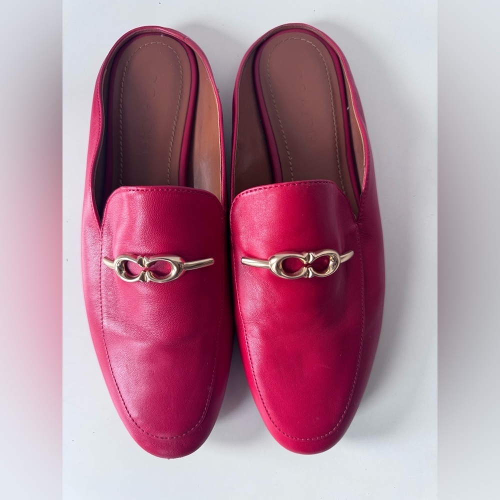 COACH Red Sienna Leather Slip On Slides Flat shoes size 7.5 - Picture 3 of 9